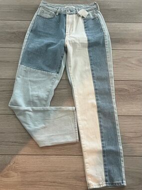 Patchwork Two-Tone Blue & White Women’s Jeans